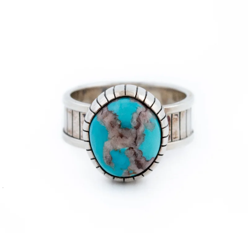 Quartz gem rings-Silver x Bisbee Turquoise "Senro" Band