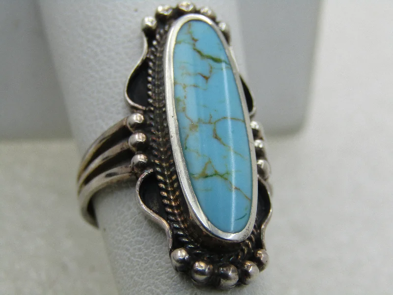 Tiny stack rings-Sterling Silver Southwestern Faux Turquoise Ring, Sz. 6,