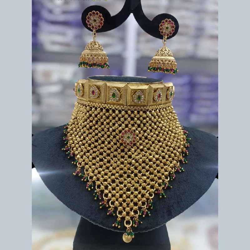 Eight-strand necklaces-Manisha Jewellery Gold Plated Pota Stone Necklace Set