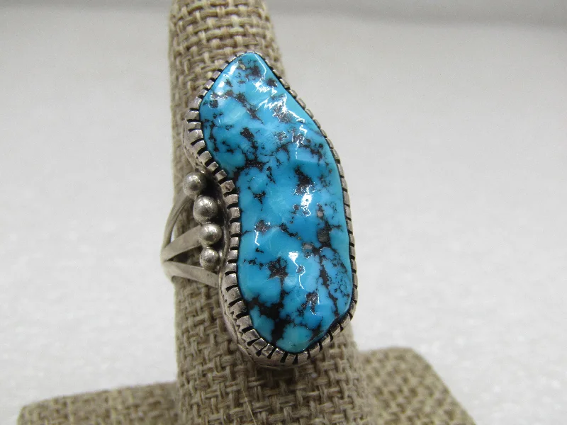 Moon motif rings-Sterling Southwestern Turquoise Ring, Tony Guerro, Sz. 8, Unisex