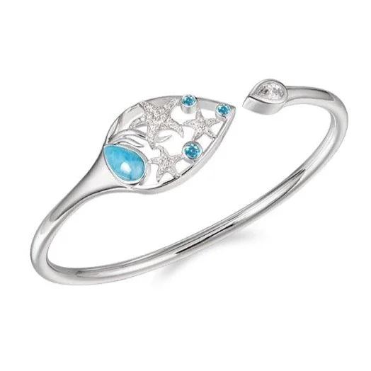 Smooth link bangles-Sea Star Water of Life Larimar Topaz Sleek Bangle Bracelet by Alamea